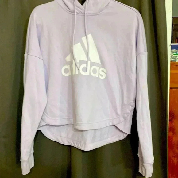 Adidas WO SIZE LARGE LAVENDER CROP HOODIE WHITE ADIDAS LOGO GOOD CONDITION - Picture 1 of 13